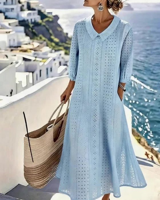 HERBST – MIDI-KLEID MIT ELEGANTEN BESTICKTEN DETAILS