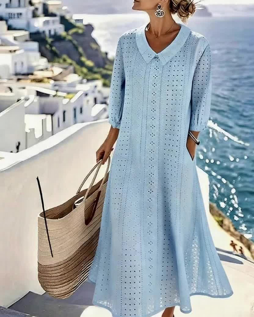 HERBST – MIDI-KLEID MIT ELEGANTEN BESTICKTEN DETAILS