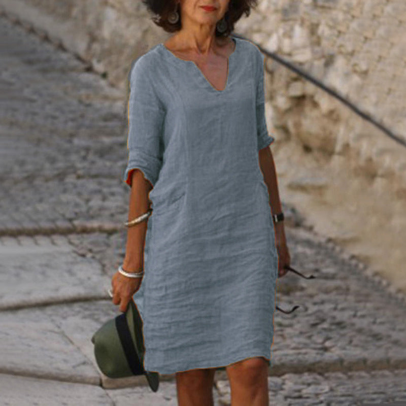 Isolde | Stilvolles A-Linien Kleid mit V-Ausschnitt aus hochwertigem Material