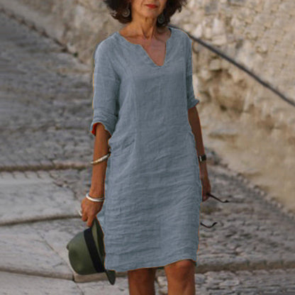 Isolde | Stilvolles A-Linien Kleid mit V-Ausschnitt aus hochwertigem Material