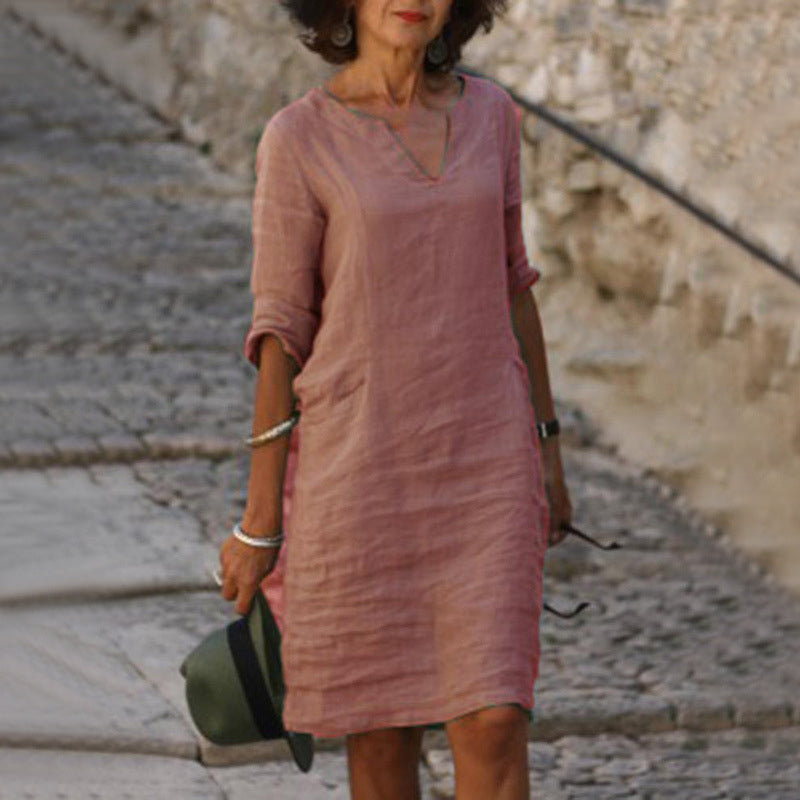 Isolde | Stilvolles A-Linien Kleid mit V-Ausschnitt aus hochwertigem Material