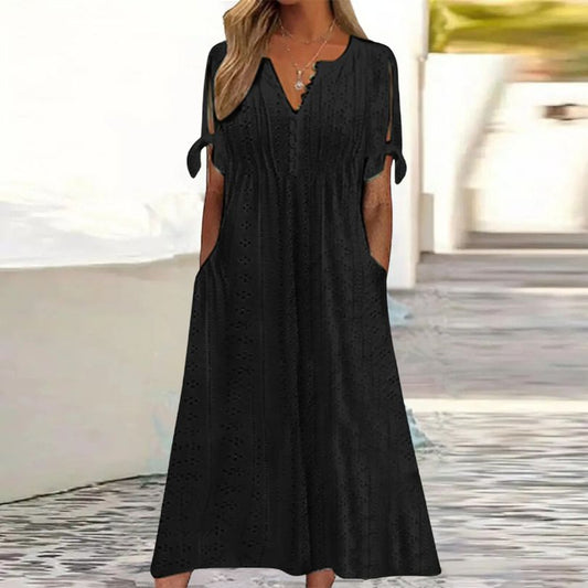 Marisella | Elegantes Blondes Kleid mit V-Ausschnitt und Taschen