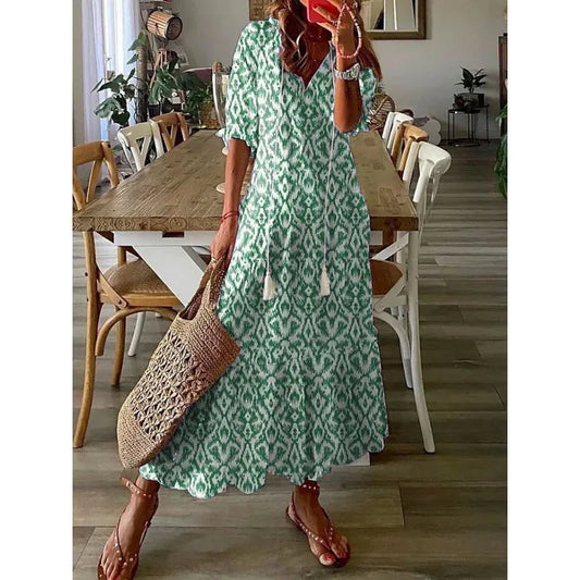 Isabella | Elegantes Bohemsk Maxikleid mit Druck für jeden Anlass