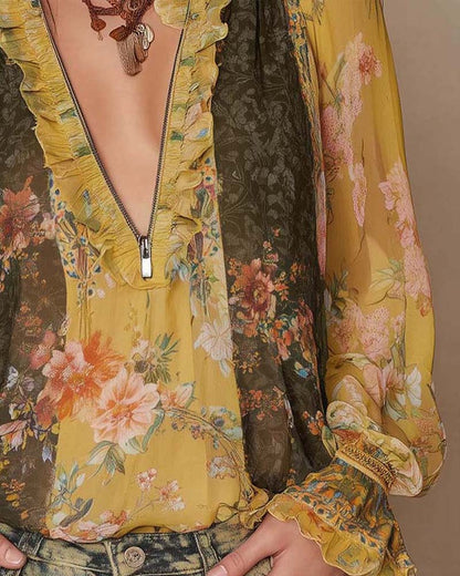 LILLIAN – ROMANTISCHE BLUSE MIT BLUMENMUSTER UND REISSVERSCHLUSS