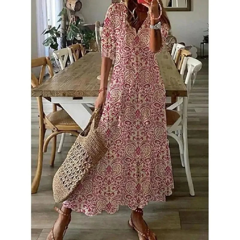 Isabella | Elegantes Bohemsk Maxikleid mit Druck für jeden Anlass