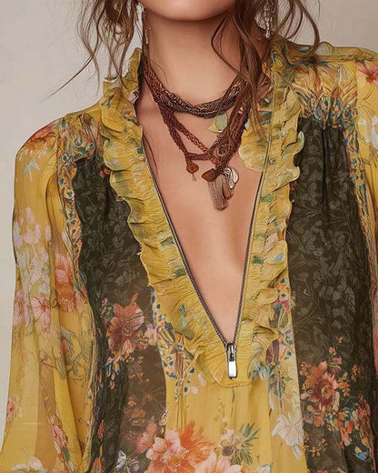 LILLIAN – ROMANTISCHE BLUSE MIT BLUMENMUSTER UND REISSVERSCHLUSS
