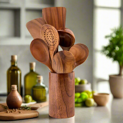 Culina Arte | Hochwertiges und elegantes Teak Holz Küchenutensilien-Set