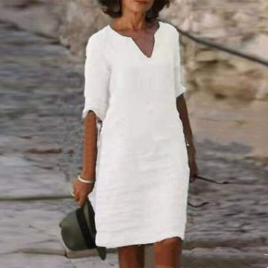 Isolde | Stilvolles A-Linien Kleid mit V-Ausschnitt aus hochwertigem Material