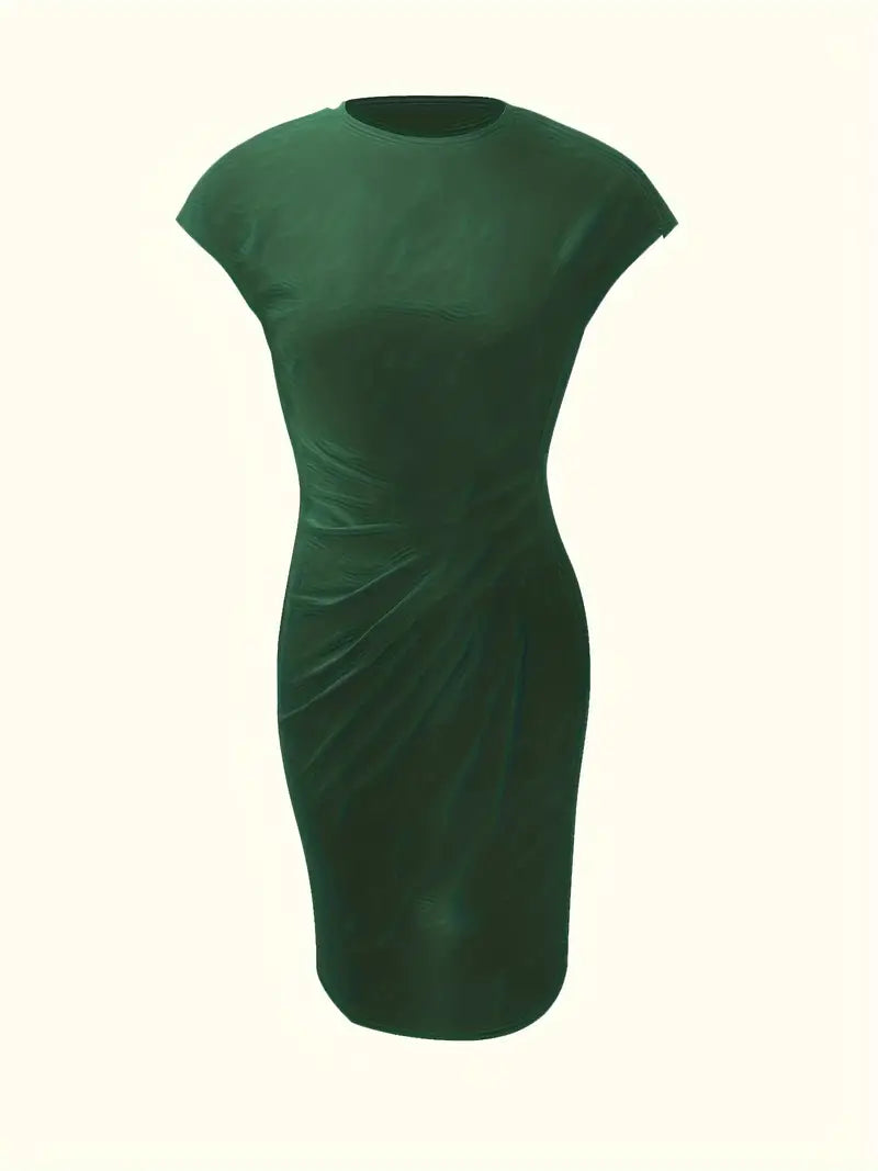 Einfarbiges Kleid mit Rundhalsausschnitt