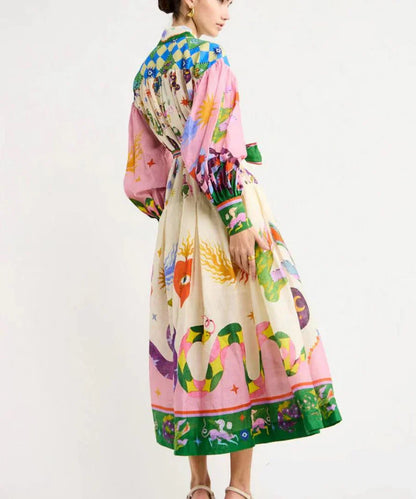 Isabella di Roma | Elegantes Maxikleid mit Druck und Puffärmeln
