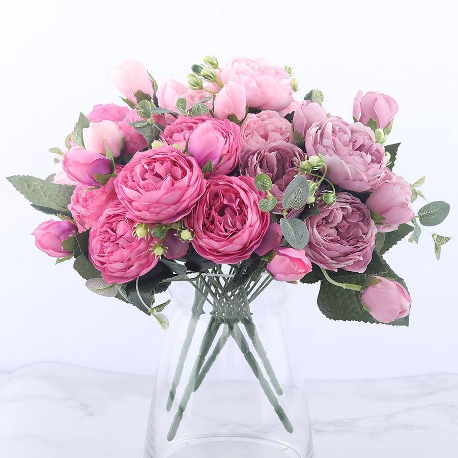 9-teilige Seiden-Kunst-Pfingstrosen Kunstblumen