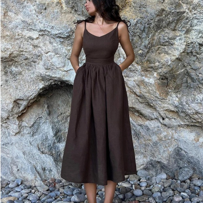 Luftige Eleganz | Charmantes Grünes Leinenkleid für den Sommer