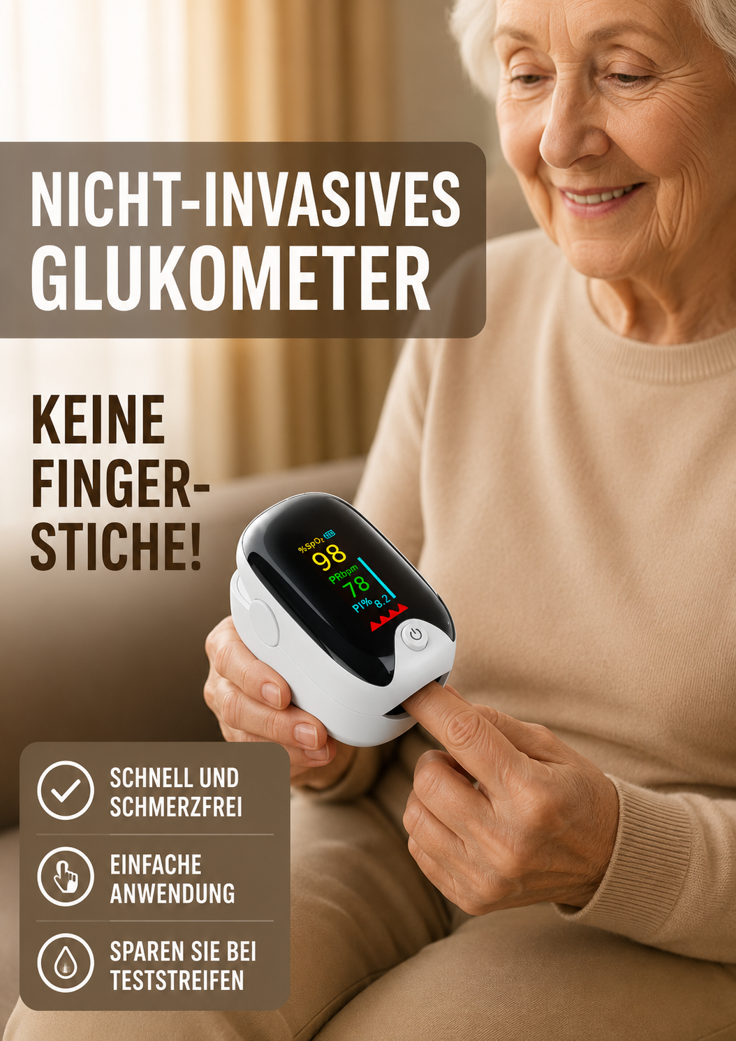Nicht-invasiver Blutzucker-Monitor 5-Sekunden-Ausgabe | - 99% Genauigkeit 8-1