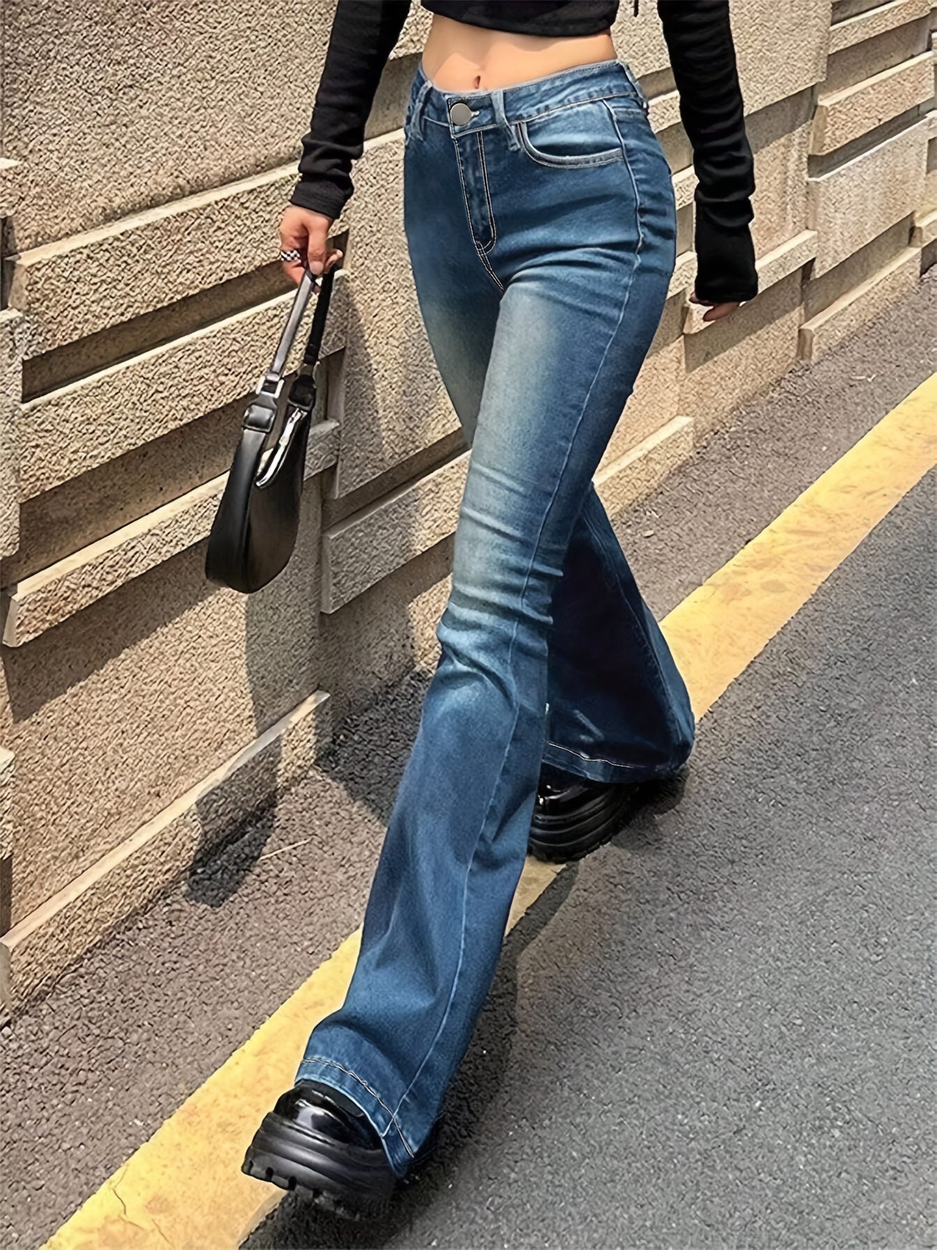 Catrin | Retro Eleganz Graue Schlaghose mit Hochbund und weitem Bein