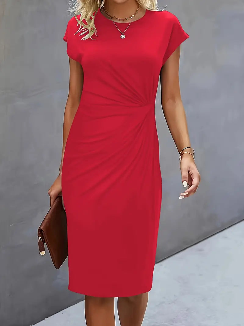 Einfarbiges Kleid mit Rundhalsausschnitt | Elizabeths