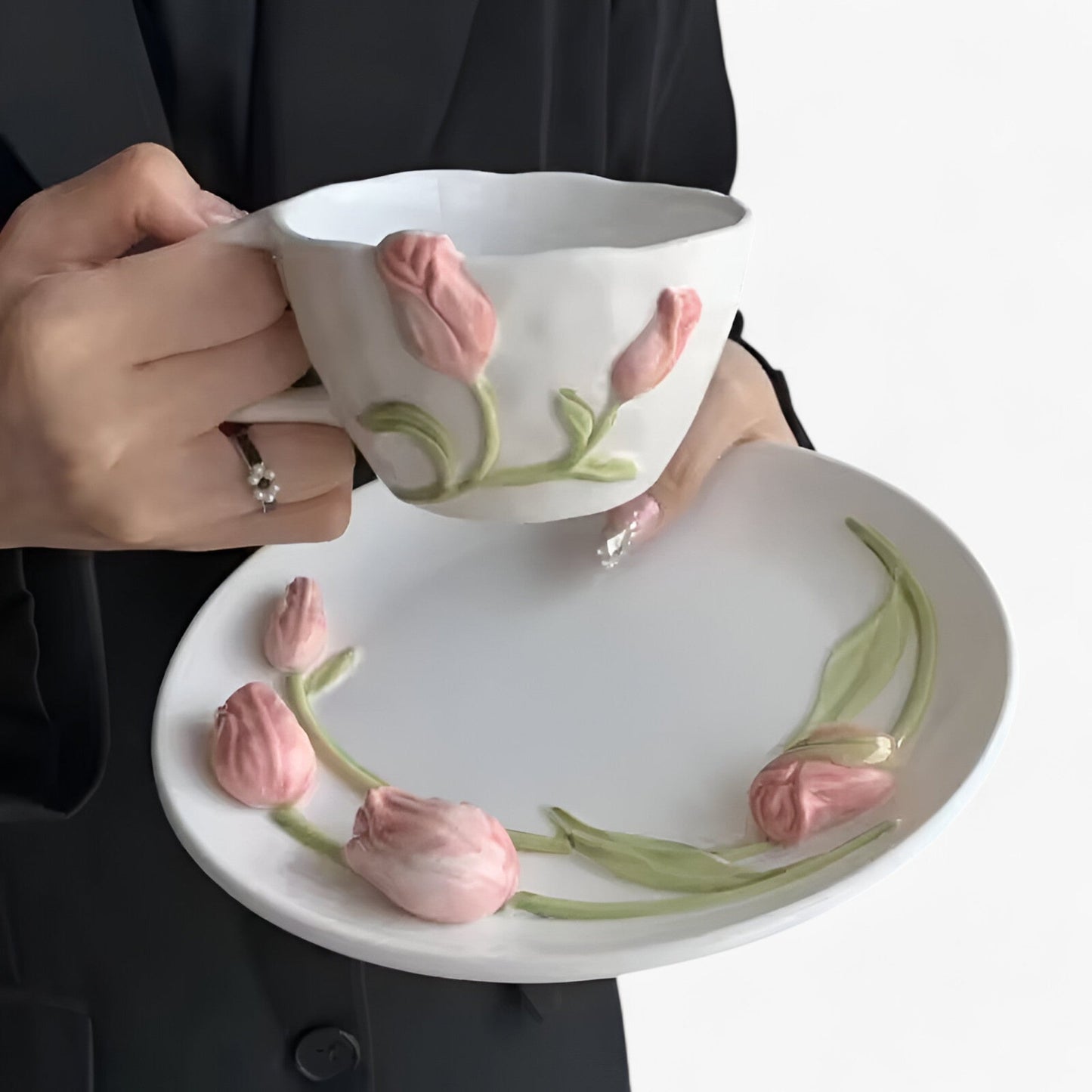 Florina | Kreative Tulpen Keramiktasse mit Untertasse