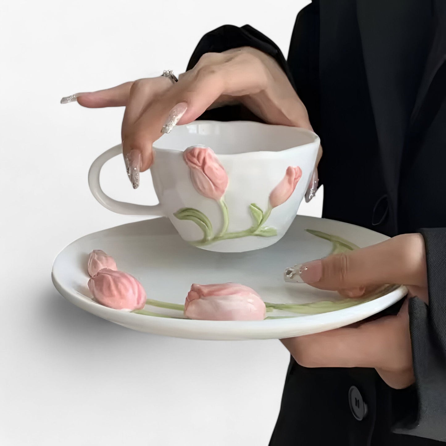Florina | Kreative Tulpen Keramiktasse mit Untertasse