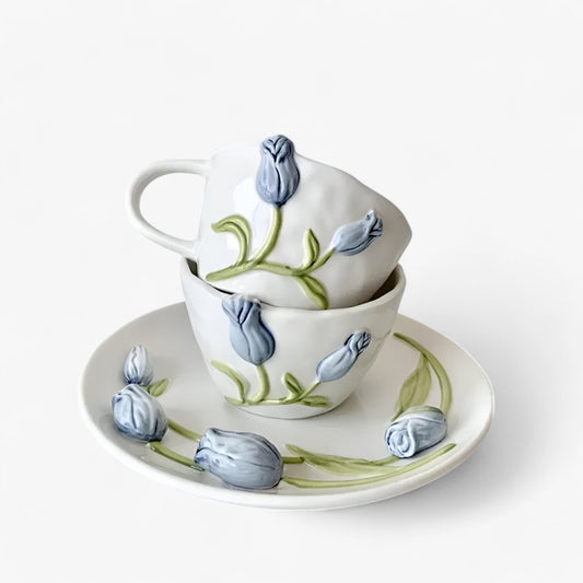 Florina | Kreative Tulpen Keramiktasse mit Untertasse