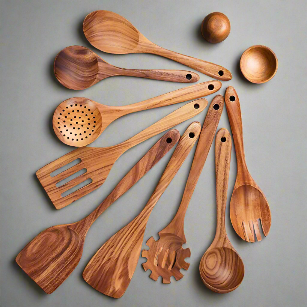 Culina Arte | Hochwertiges und elegantes Teak Holz Küchenutensilien-Set