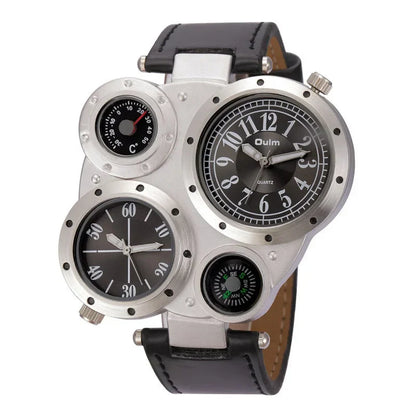 Oulm Titan Sport Dual Time Zone Uhr – Großes Ziffernblatt PU-Leder Quarz für Männer