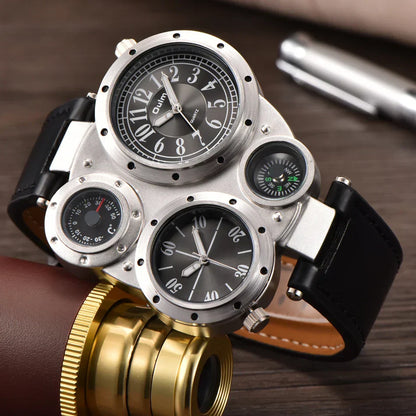 Oulm Titan Sport Dual Time Zone Uhr – Großes Ziffernblatt PU-Leder Quarz für Männer