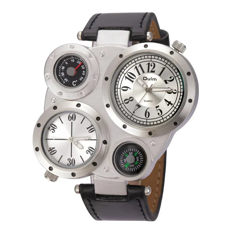 Oulm Titan Sport Dual Time Zone Uhr – Großes Ziffernblatt PU-Leder Quarz für Männer