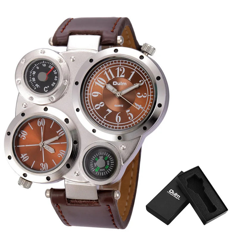 Oulm Titan Sport Dual Time Zone Uhr – Großes Ziffernblatt PU-Leder Quarz für Männer