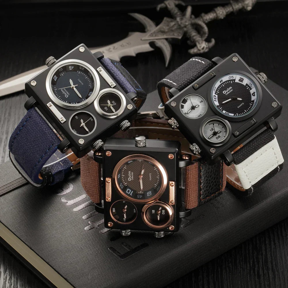 Oulm Maximus Herren Luxus Uhr – Multi-Zeitzonen Stoffarmband Quarz Armbanduhr