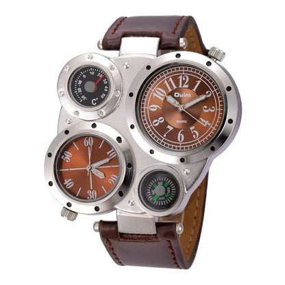 Oulm Titan Sport Dual Time Zone Uhr – Großes Ziffernblatt PU-Leder Quarz für Männer