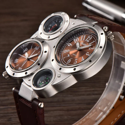 Oulm Titan Sport Dual Time Zone Uhr – Großes Ziffernblatt PU-Leder Quarz für Männer