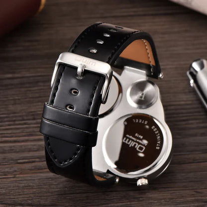 Oulm Titan Sport Dual Time Zone Uhr – Großes Ziffernblatt PU-Leder Quarz für Männer