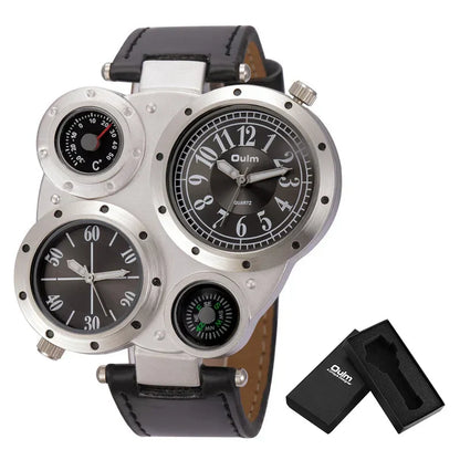 Oulm Titan Sport Dual Time Zone Uhr – Großes Ziffernblatt PU-Leder Quarz für Männer
