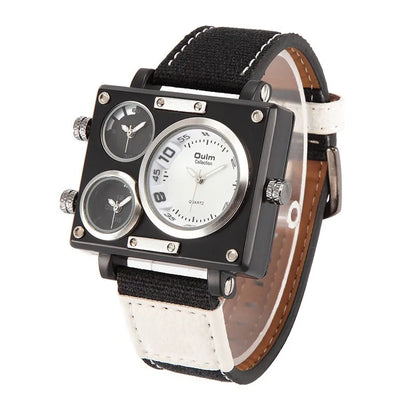 Oulm Maximus Herren Luxus Uhr – Multi-Zeitzonen Stoffarmband Quarz Armbanduhr