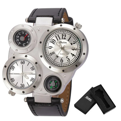 Oulm Titan Sport Dual Time Zone Uhr – Großes Ziffernblatt PU-Leder Quarz für Männer
