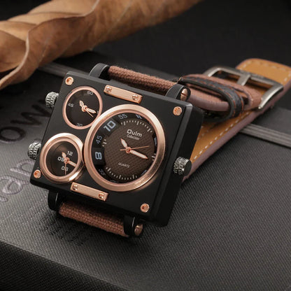 Oulm Maximus Herren Luxus Uhr – Multi-Zeitzonen Stoffarmband Quarz Armbanduhr