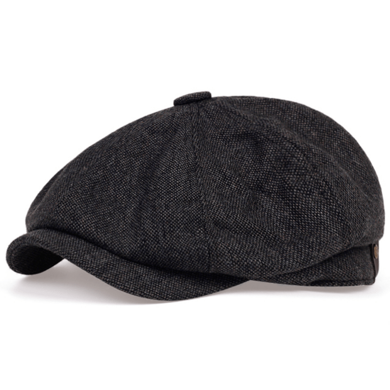 Retro-Cap mit acht Paneelen aus Fischgräten-Tweedstoff, lässige gestreifte Kappe