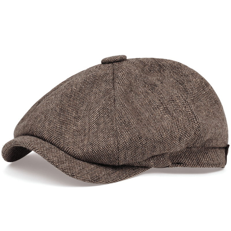 Retro-Cap mit acht Paneelen aus Fischgräten-Tweedstoff, lässige gestreifte Kappe
