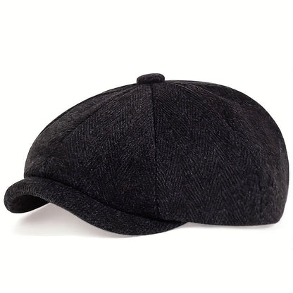 Retro-Cap mit acht Paneelen aus Fischgräten-Tweedstoff, lässige gestreifte Kappe