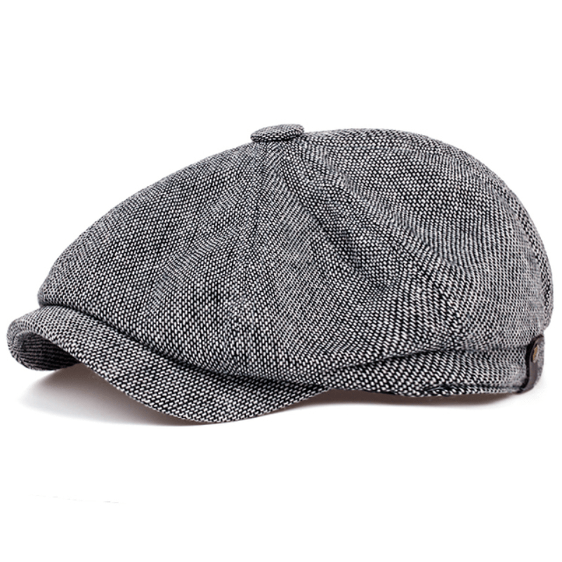 Retro-Cap mit acht Paneelen aus Fischgräten-Tweedstoff, lässige gestreifte Kappe
