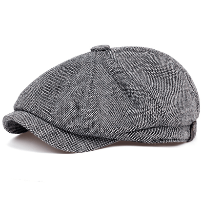 Retro-Cap mit acht Paneelen aus Fischgräten-Tweedstoff, lässige gestreifte Kappe