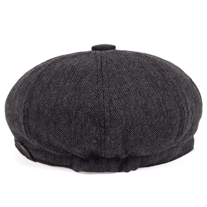 Retro-Cap mit acht Paneelen aus Fischgräten-Tweedstoff, lässige gestreifte Kappe