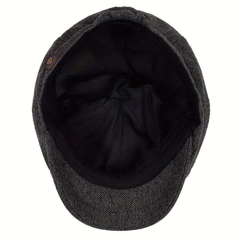 Retro-Cap mit acht Paneelen aus Fischgräten-Tweedstoff, lässige gestreifte Kappe
