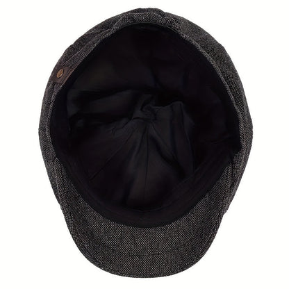 Retro-Cap mit acht Paneelen aus Fischgräten-Tweedstoff, lässige gestreifte Kappe
