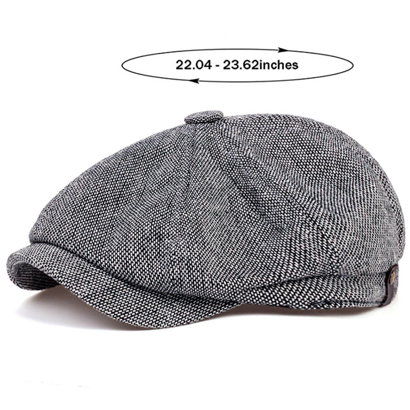Retro-Cap mit acht Paneelen aus Fischgräten-Tweedstoff, lässige gestreifte Kappe