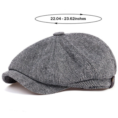 Retro-Cap mit acht Paneelen aus Fischgräten-Tweedstoff, lässige gestreifte Kappe