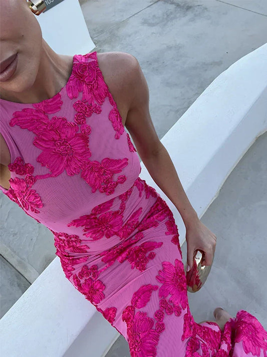 Iris | Floral Mesh Bodycon Evening Dress