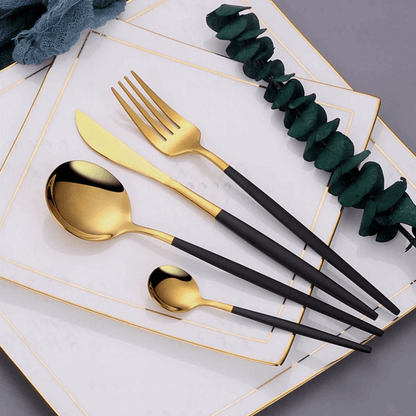 Modernes Schwarz-Gold Besteckset