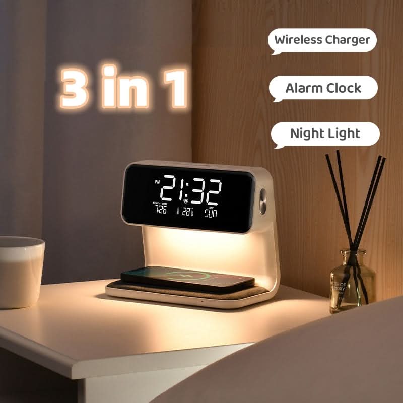 Nachttischlampe mit Wecker und Ladefunktion