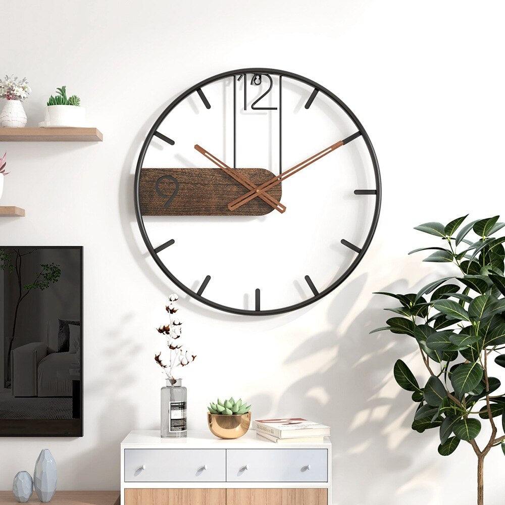 Stahl-Walnuss | Elegant gestaltete Uhr - Erweitern Sie Ihren Raum mit einer raffinierten Mischung aus Materialien