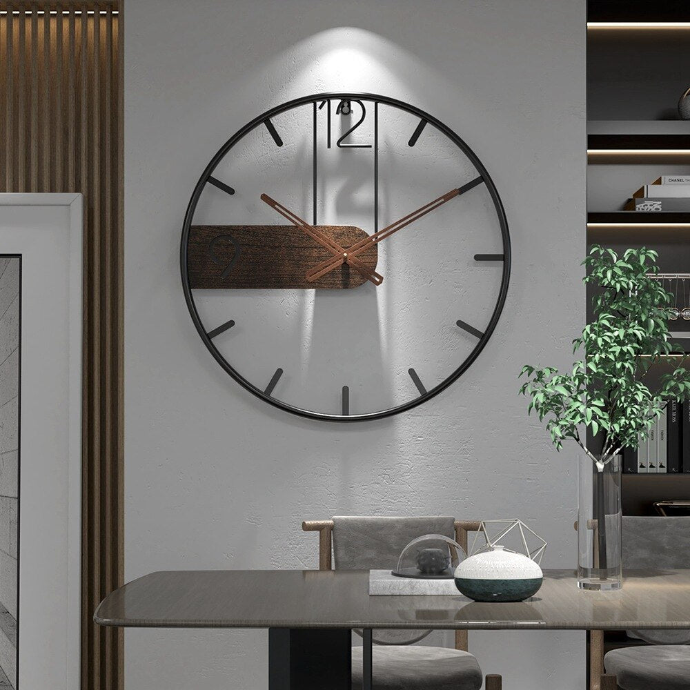 Stahl-Walnuss | Elegant gestaltete Uhr - Erweitern Sie Ihren Raum mit einer raffinierten Mischung aus Materialien